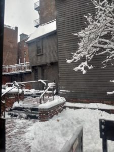 the Paul Revere House in the snow