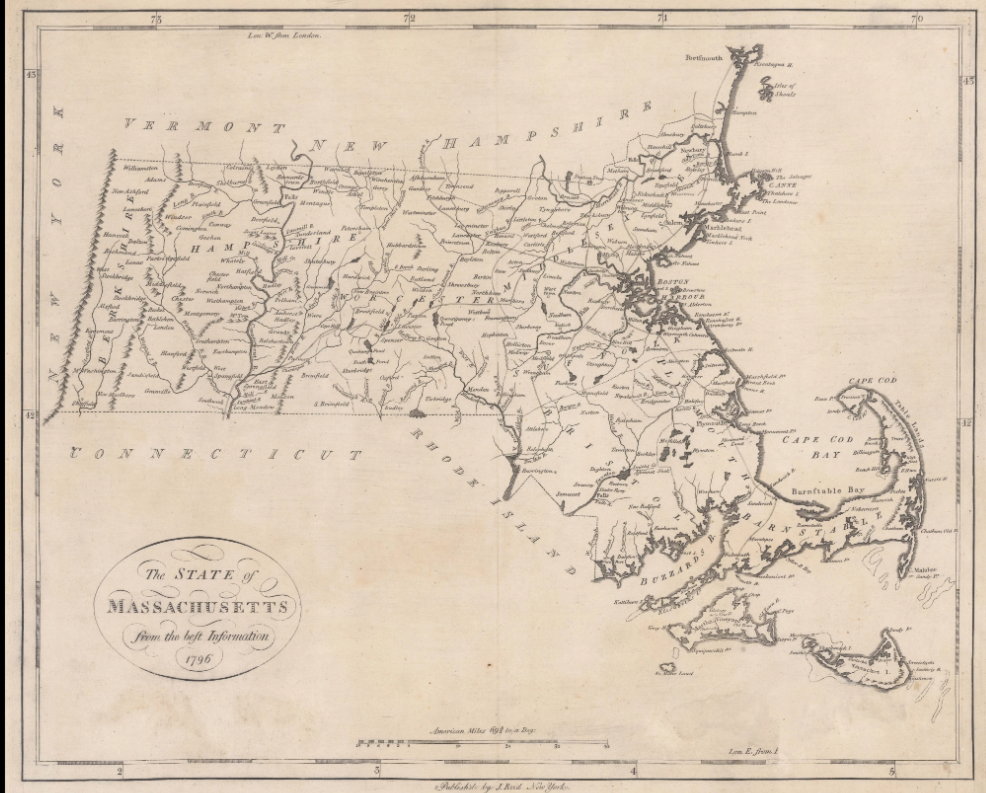 an 18th century map of Massachusetts